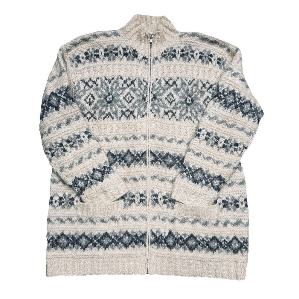 Vintage Jones New York Handknit Sweater L Zip Wool Mohair Blend Cozy Grandmacore